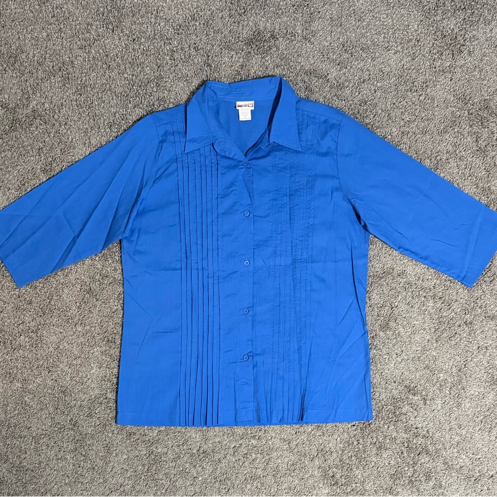 Vintage American Sweetheart Blue Button Up Top 3/4 Sleeve Women’s Size PL